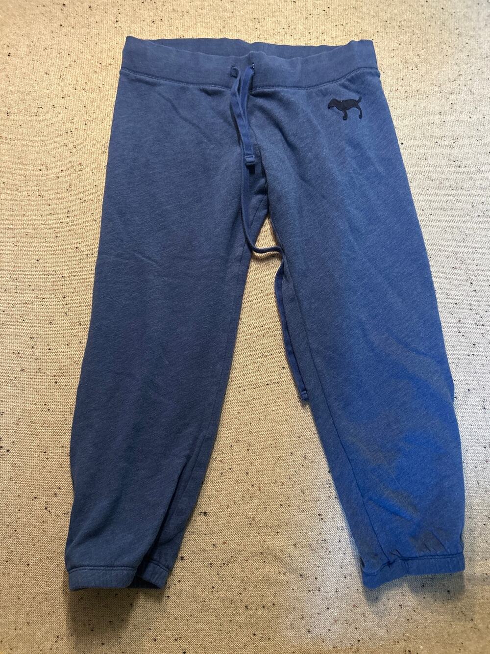 Victoria's Secret Pink Navy Blue Cropped Sweatpants Small Y2K Spell Out Butt
